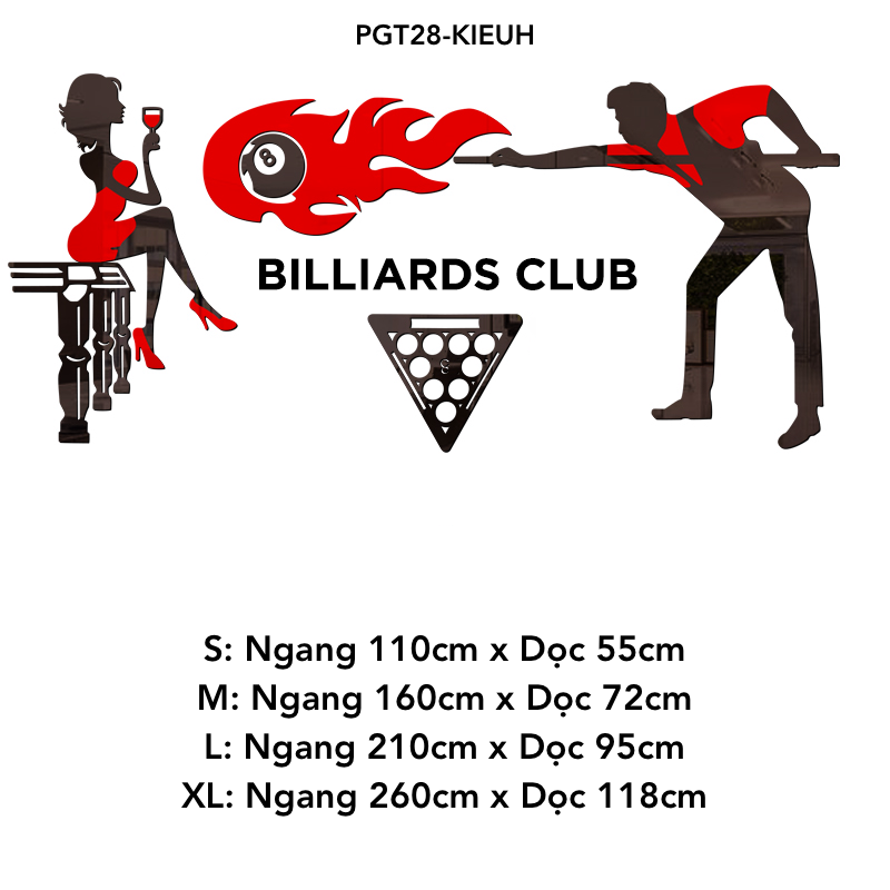 Tranh mica nổi 3d dán tường Logo quán Bi-a Billiard trang trí CLB Bida, Phòng Game - EPeBen