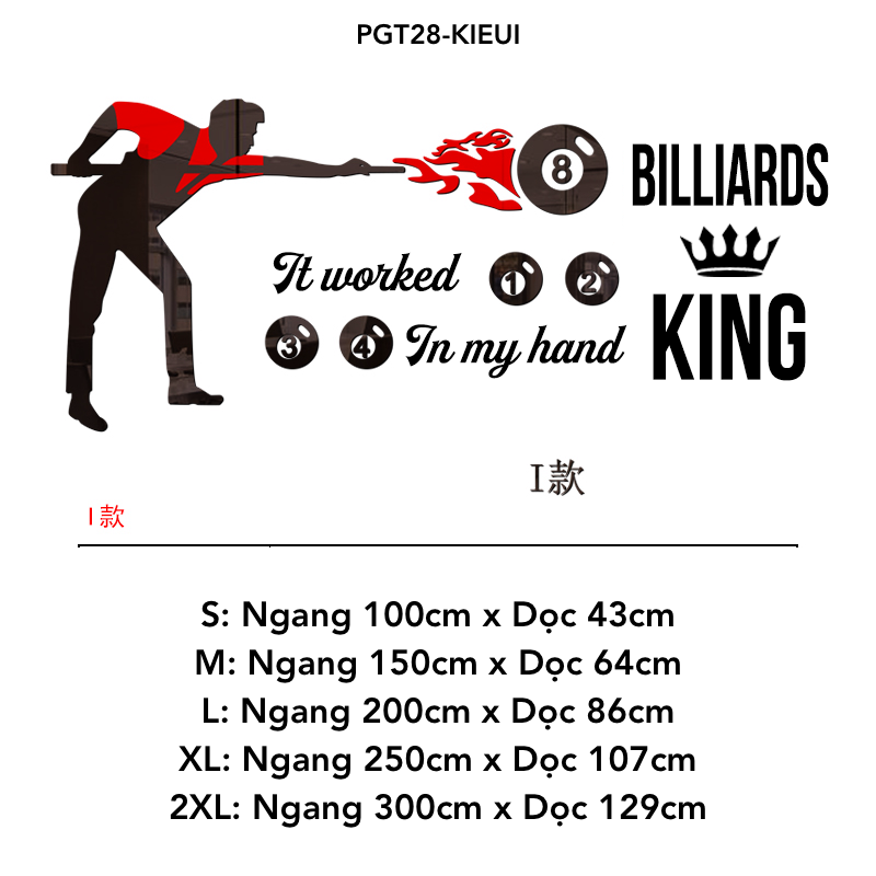 Tranh mica nổi 3d dán tường Logo quán Bi-a Billiard trang trí CLB Bida, Phòng Game - EPeBen