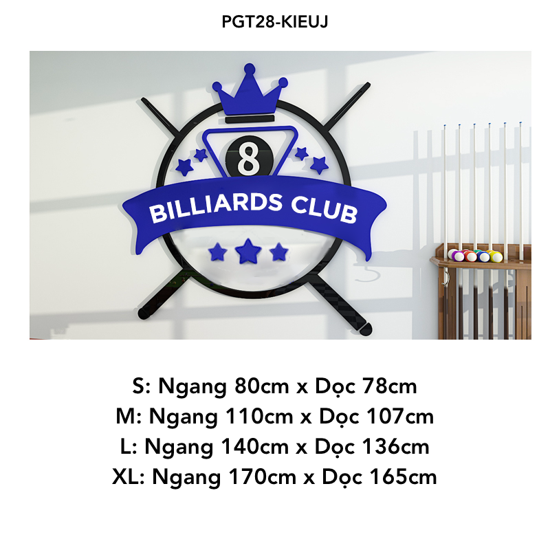 Tranh mica nổi 3d dán tường Logo quán Bi-a Billiard trang trí CLB Bida, Phòng Game - EPeBen