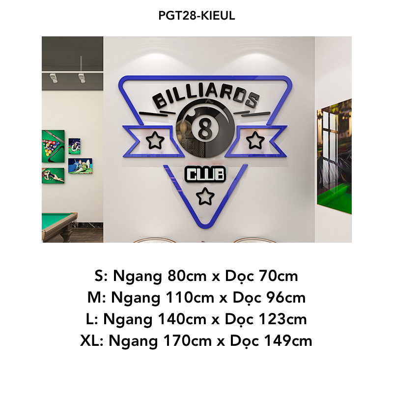 Tranh mica nổi 3d dán tường Logo quán Bi-a Billiard trang trí CLB Bida, Phòng Game - EPeBen