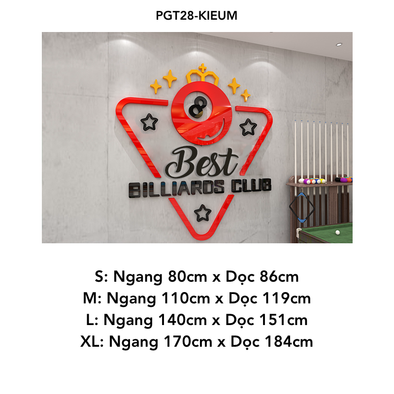 Tranh mica nổi 3d dán tường Logo quán Bi-a Billiard trang trí CLB Bida, Phòng Game - EPeBen