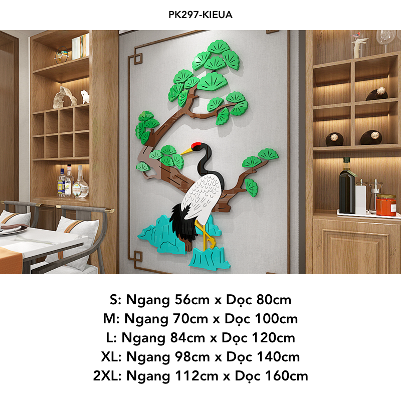Tranh mica EPeBen dán tường nổi 3d hình chim hạc thư pháp tiếng việt Mùa Xuân cây hoa đào trang trí Nhà Cửa, Phòng Bếp
