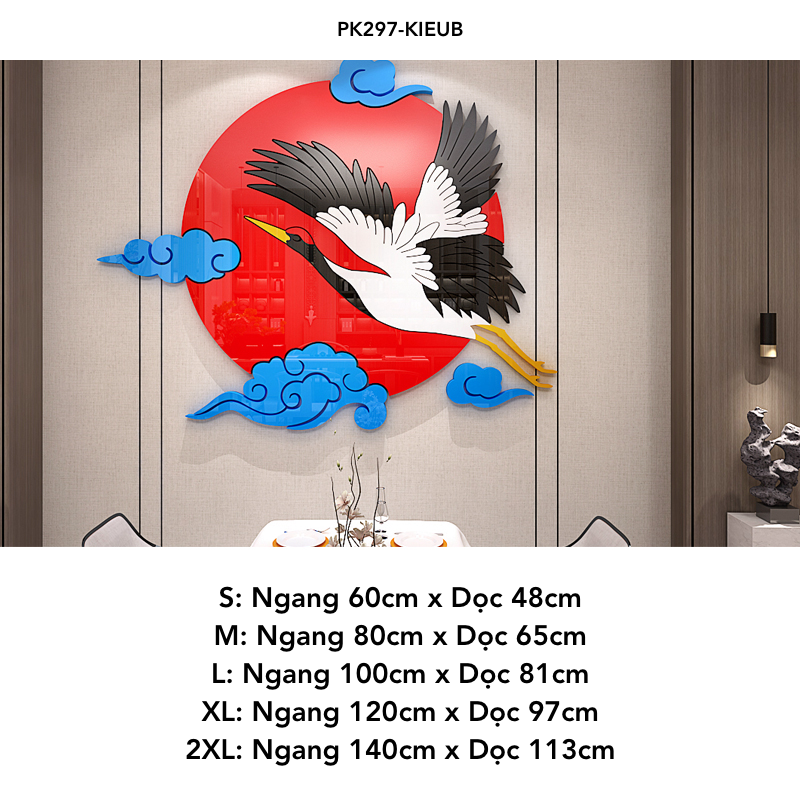 Tranh mica EPeBen dán tường nổi 3d hình chim hạc thư pháp tiếng việt Mùa Xuân cây hoa đào trang trí Nhà Cửa, Phòng Bếp