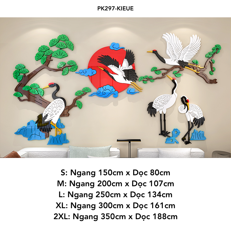 Tranh mica EPeBen dán tường nổi 3d hình chim hạc thư pháp tiếng việt Mùa Xuân cây hoa đào trang trí Nhà Cửa, Phòng Bếp