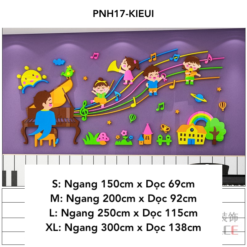Tranh mica EPeBen dán tường nổi 3d hình Lớp Học Dạy Âm Nhạc decor trang trí Mầm Non, mẫu giáo, nốt nhạc, phím đàn piano