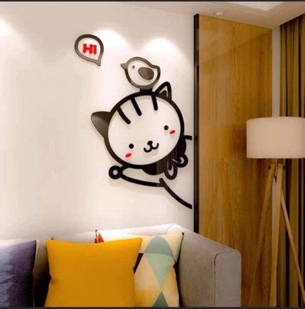 Tranh mica EPeBen dán tường nổi 3d hình Mèo Chó Thỏ dễ thương Dán Cửa decor trang trí mầm non, phòng cho bé