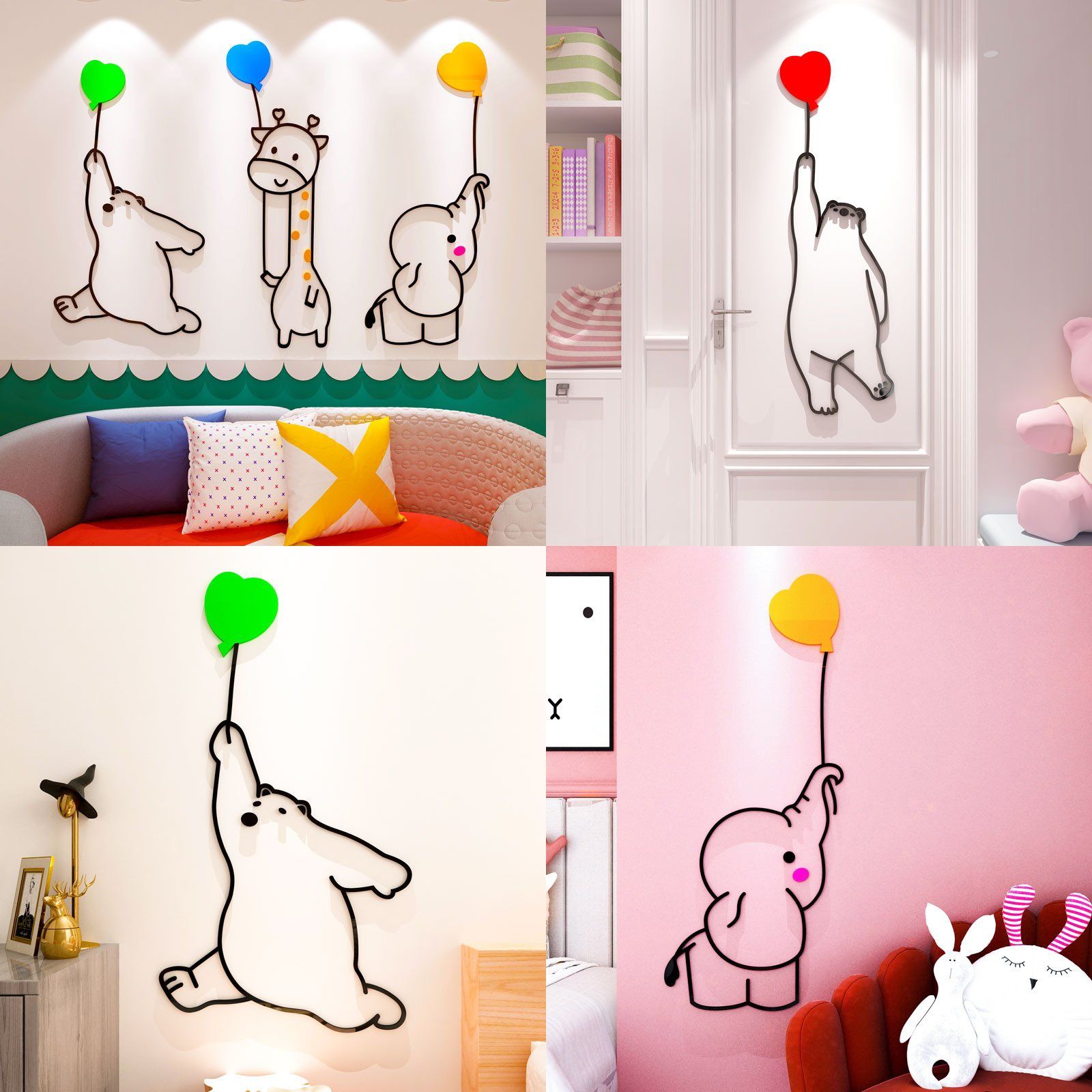 Tranh mica EPeBen dán tường nổi 3d hình Các con vật dễ thương trang trí phòng cho bé, cửa ra vào, mẫu giáo, khu vui chơi
