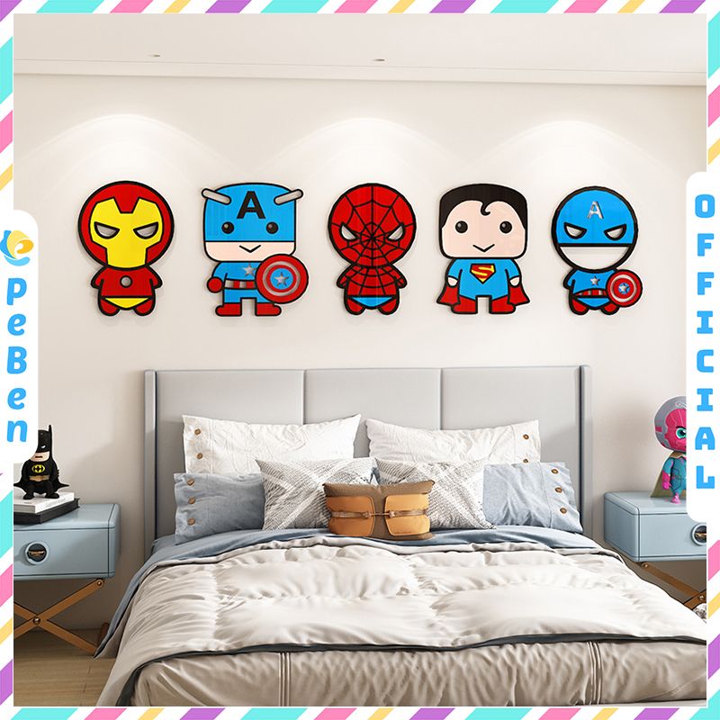 Tranh mica EPeBen dán tường nổi 3d hình Thế giới siêu anh hùng Marvel decor trang trí Phòng ngủ cho bé, Lớp Học Mẫu giáo