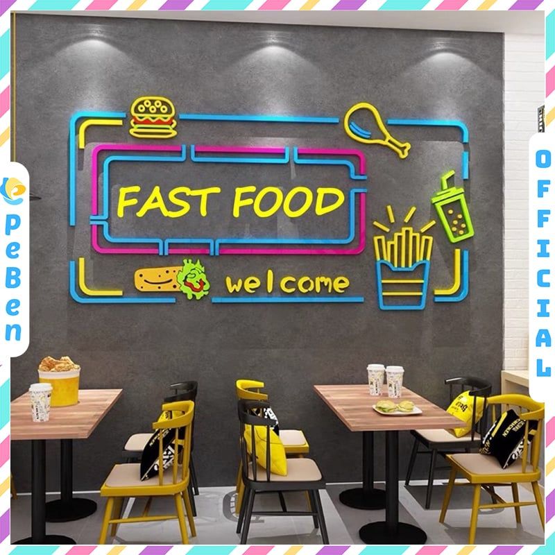 Tranh mica EPeBen dán tường nổi 3d hình đồ ăn Fast Food, hamburger decor trang trí Cửa hàng ăn nhanh, Nhà Hàng, Quán ăn