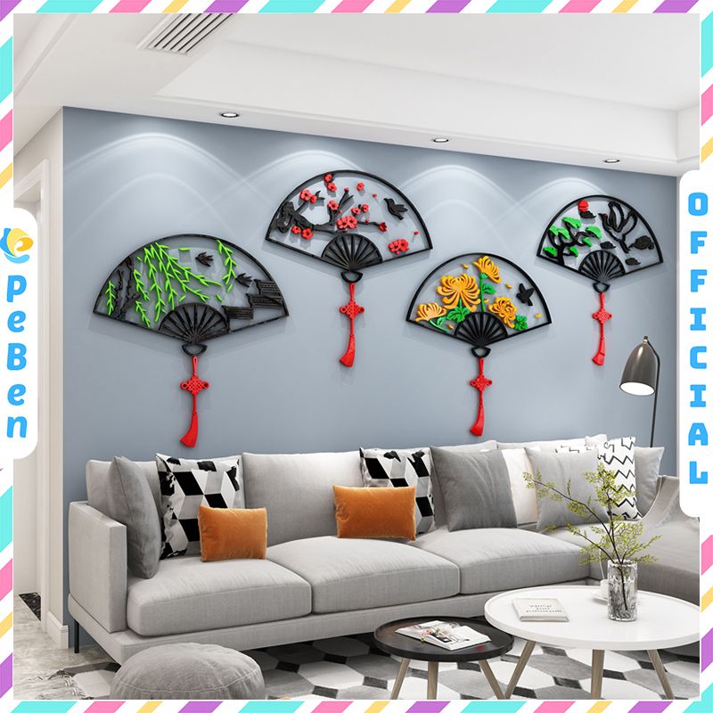 Tranh mica EPeBen dán tường nổi 3d hình Quạt Cây Tùng Cúc Trúc Đào decor trang trí Phòng ngủ, Phòng khách, Nhà cửa