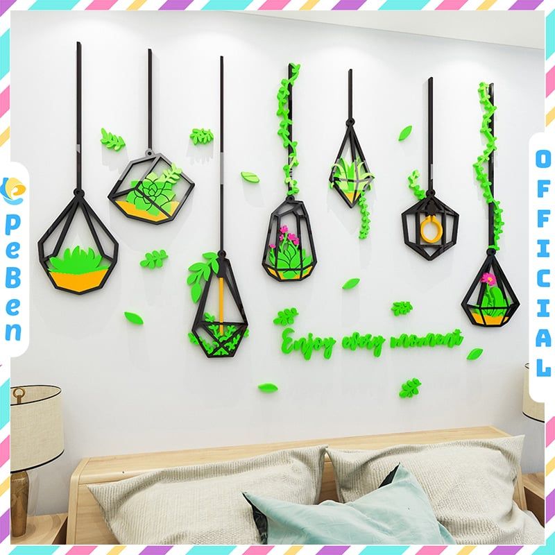 Tranh mica EPeBen dán tường nổi 3d hình Hình Chậu giàn Cây xanh Treo Tường Enjoy decor trang trí Phòng Khách, Phòng Ngủ