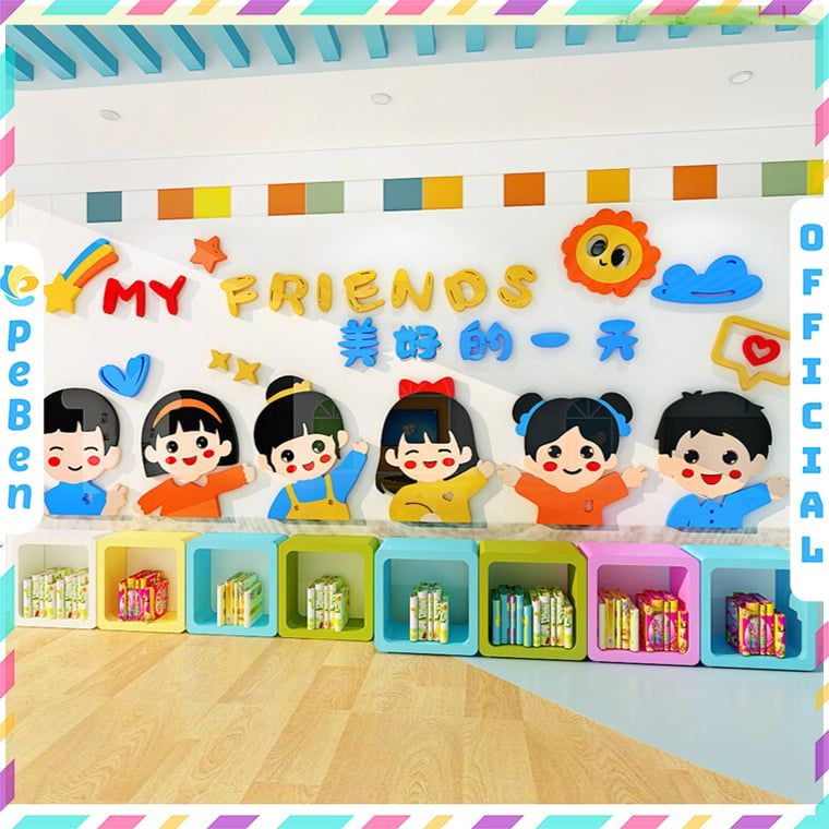Tranh mica nổi 3d dán tường Các Con Vật chó mèo gà thỏ và Các Bé happy cats animal trang trí Mầm Non, Mẫu Giáo - EPeBen