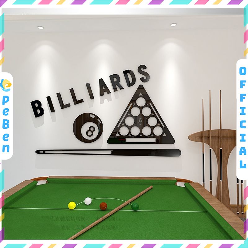 Tranh mica nổi 3d dán tường Logo quán Bi-a Billiard trang trí CLB Bida, cơ thủ, Phòng Game - EPeBen