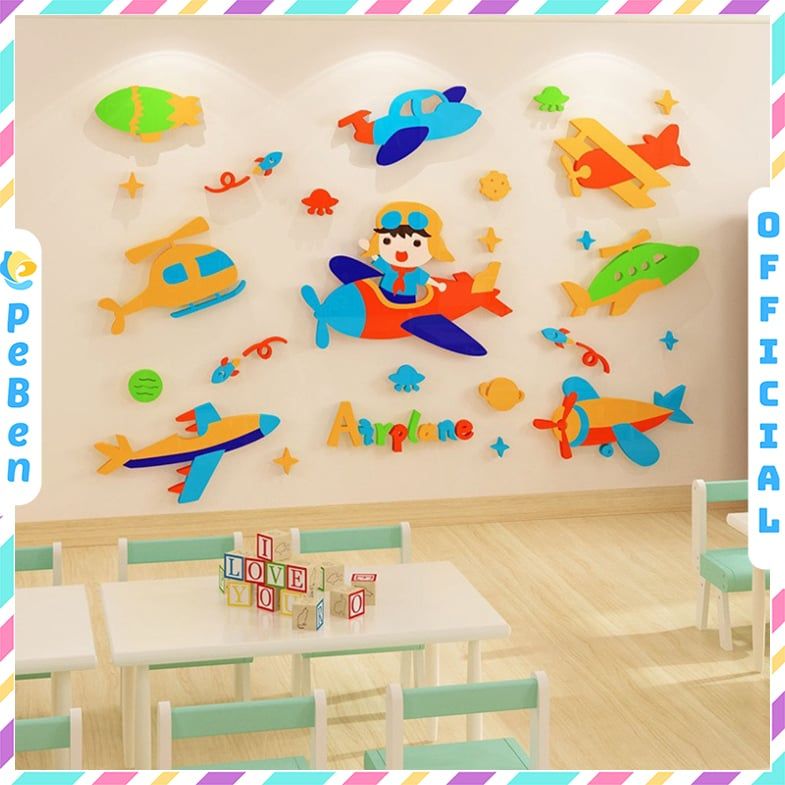 Tranh mica EPeBen dán tường nổi 3d hình dán 3D sở thú dễ thương decor trang trí Lớp Học Mầm Non, Mẫu giáo, Phòng cho bé