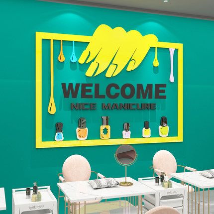 Tranh mica EPeBen dán tường nổi 3d hình Welcome decor trang trí cửa hàng nail, làm móng, tiệm làm đẹp