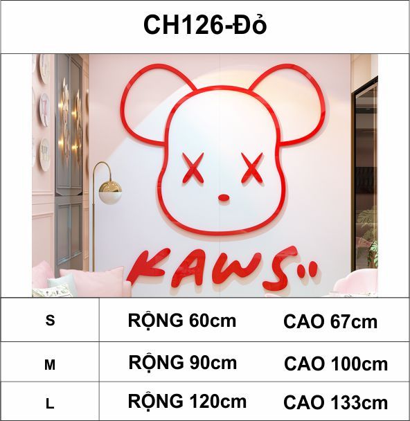 Tranh mica EPeBen dán tường nổi 3d hình mặt gấu Kaws Bearbrick ngầu, trang trí quán ăn, shop thời trang, spa làm đẹp