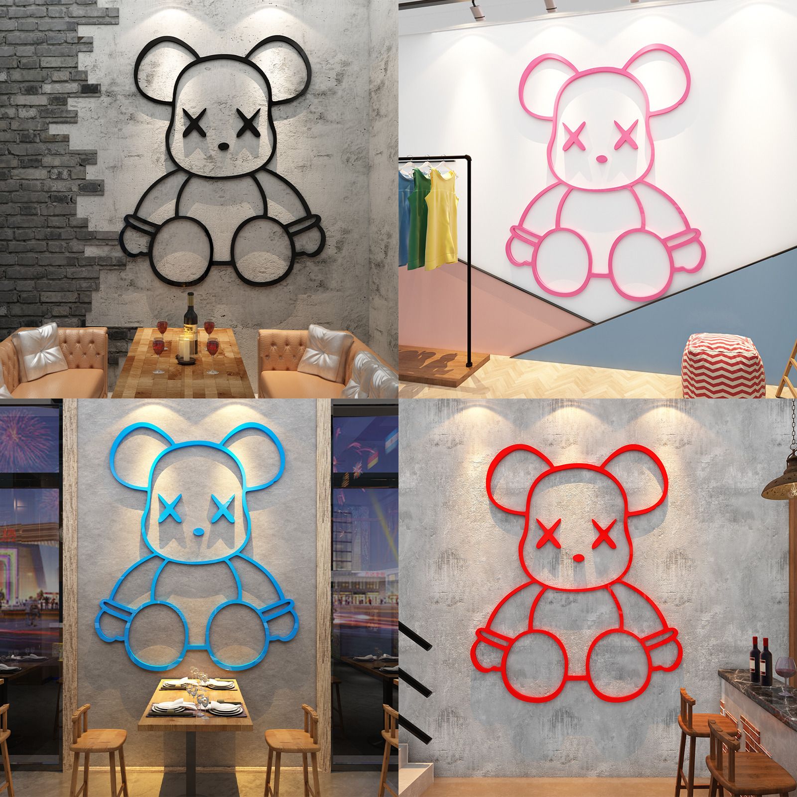 Tranh mica EPeBen dán tường nổi 3d hình gấu Kaws Bearbrick siêu ngầu, trang trí quán ăn, shop thời trang, spa làm đẹp