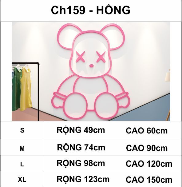 Tranh mica EPeBen dán tường nổi 3d hình gấu Kaws Bearbrick siêu ngầu, trang trí quán ăn, shop thời trang, spa làm đẹp