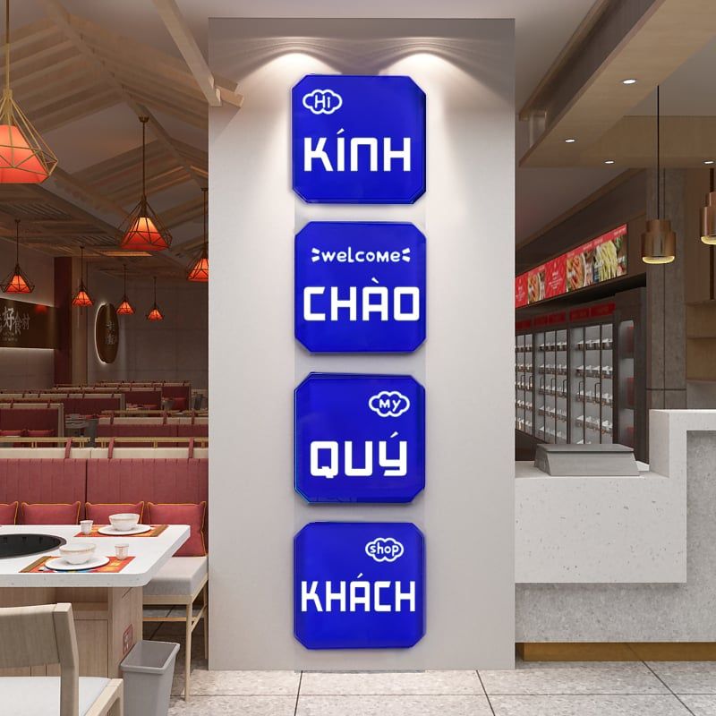 Tranh mica EPeBen dán tường nổi 3d Kính Chào Qúy Khách trang trí Quán Ăn,Quán Coffe