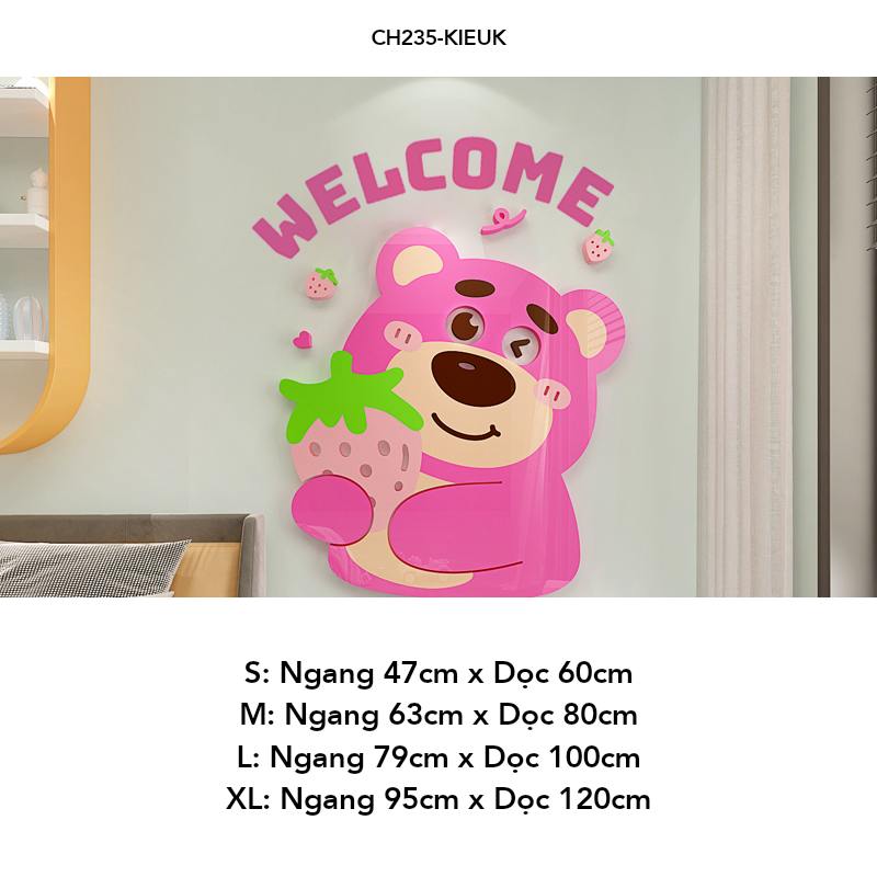 Tranh mica EPeBen dán tường nổi 3d Hình Welcome biến hình trang trí Phòng cho bé, Phòng khách,Quán Ăn,Quán coffe