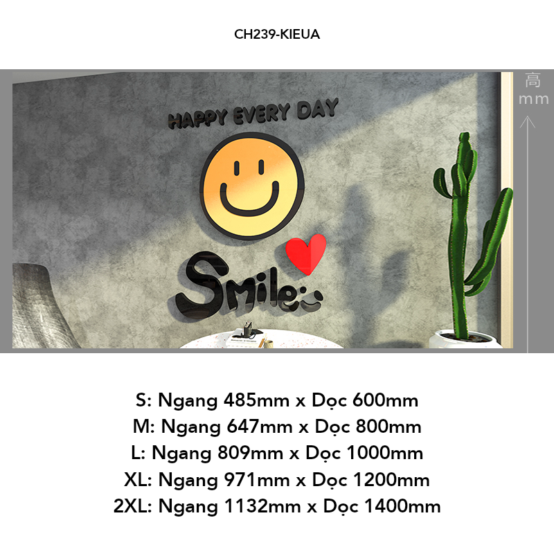 Tranh mica EPeBen dán tường nổi 3d hình Smile Happy Every Day decor trang trí Cửa Hàng, Quán Café, Shop Thời Trang