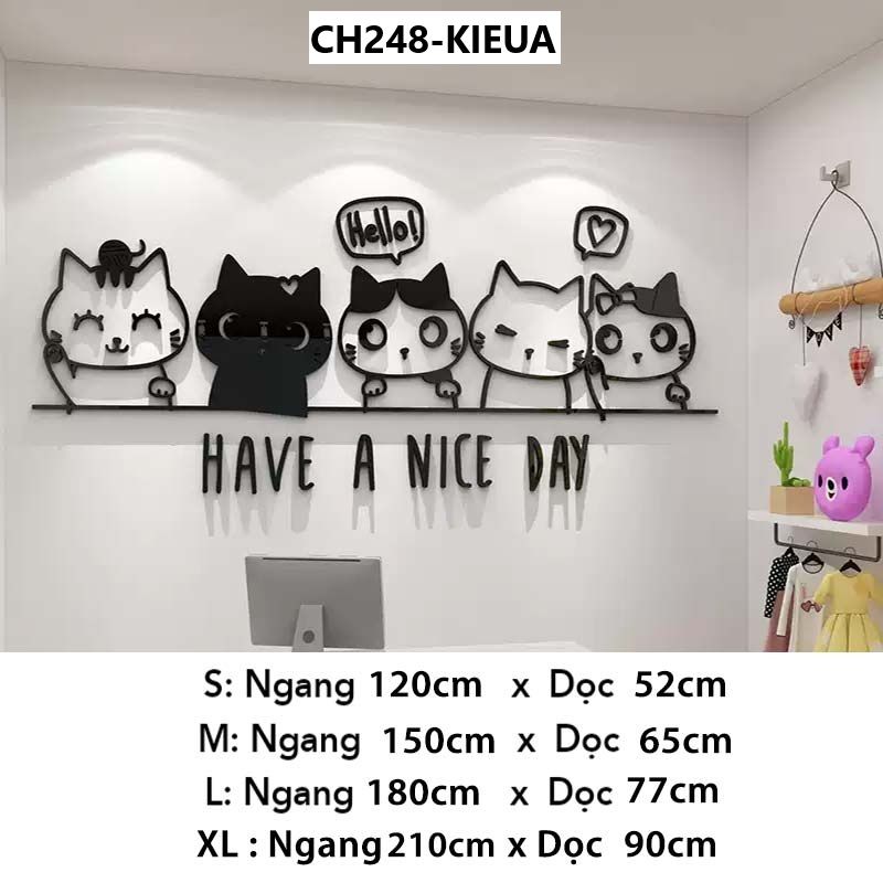 Tranh mica EPeBen dán tường nổi 3d hình 5 Chú Mèo Xin Chào decor Trang Trí Cửa Hàng,Quán ăn,phòng ngủ ,phòng khách