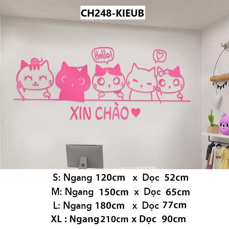 Tranh mica EPeBen dán tường nổi 3d hình 5 Chú Mèo Xin Chào decor Trang Trí Cửa Hàng,Quán ăn,phòng ngủ ,phòng khách