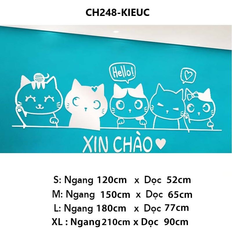 Tranh mica EPeBen dán tường nổi 3d hình 5 Chú Mèo Xin Chào decor Trang Trí Cửa Hàng,Quán ăn,phòng ngủ ,phòng khách