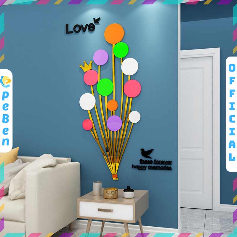 Tranh mica EPeBen dán tường nổi 3d hình Chùm Bóng Bay Nhiều Màu decor trang trí Phòng Khách, Nhà Đẹp