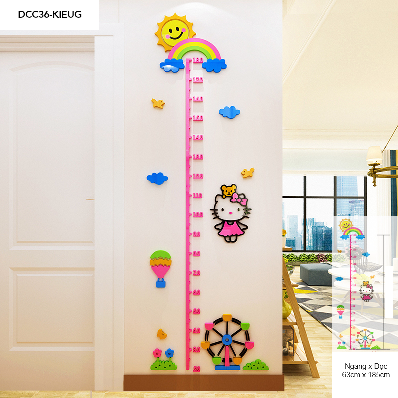Tranh mica EPeBen dán tường nổi 3d Thước Đo Chiều Cao Hello Kitty decor trang trí Phòng ngủ cho bé, Lớp Học Mẫu giáo