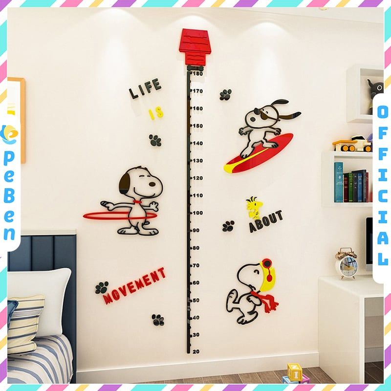 Tranh mica EPeBen dán tường nổi 3d Thước Đo Chiều Cao hình chó snoopy decor trang trí Phòng ngủ cho bé, Lớp Học Mẫu giáo