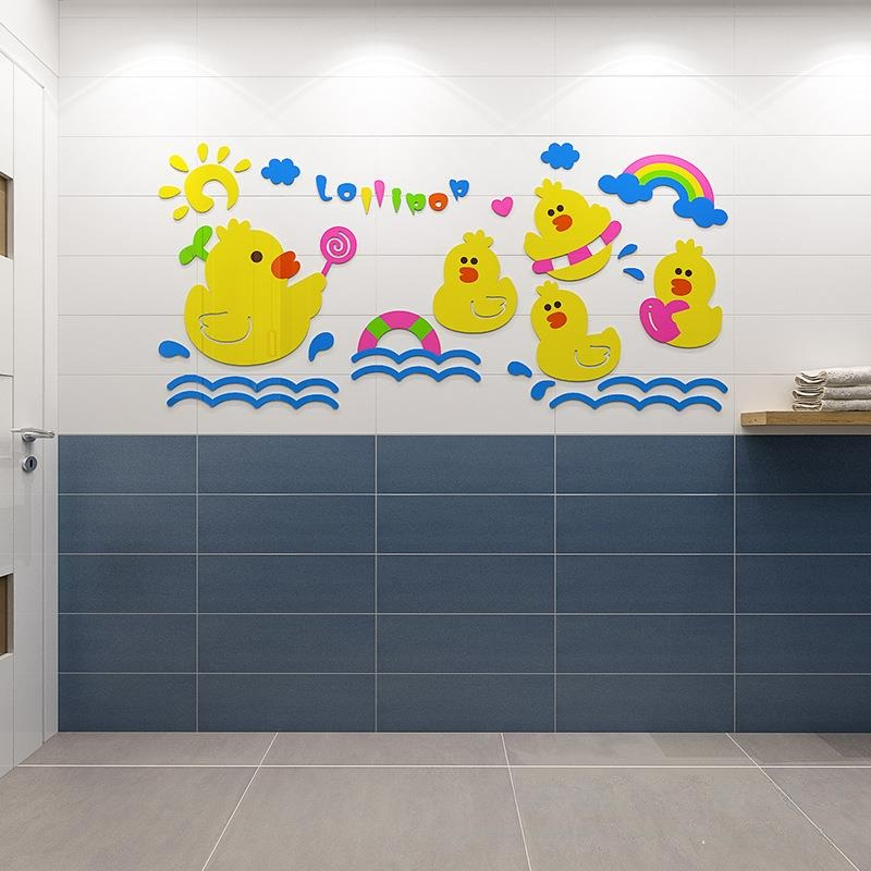 Tranh mica EPeBen dán tường nổi 3d hình Đàn Gà con tập bơi decor trang trí Phòng ngủ cho bé, Phòng khách, Mẫu giáo