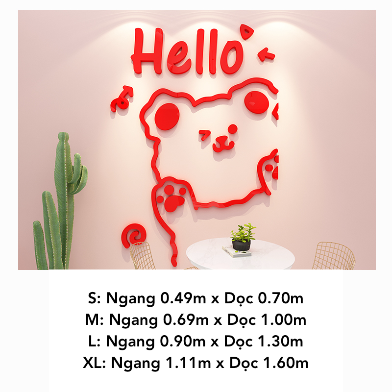 Tranh mica EPeBen dán tường nổi 3d hình Gấu Hello decor trang trí Quán Trà Sữa, Quán Bánh Ngọt