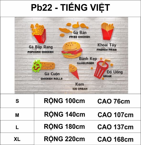 Tranh mica EPeBen dán tường nổi 3d hình đồ ăn nhanh, gà rán, bắp rang, khoai chiên, trang trí quán fastfood, quán nhậu