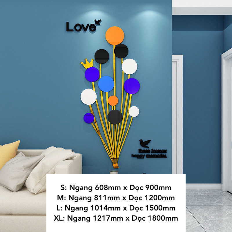 Tranh mica EPeBen dán tường nổi 3d hình Chùm Bóng Bay Nhiều Màu decor trang trí Phòng Khách, Nhà Đẹp