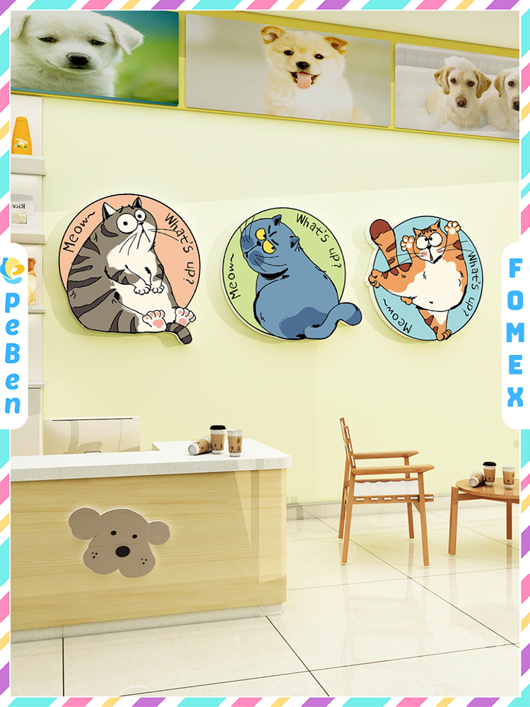 Tranh Fomex EPeBen dán tường nổi 3d Chú Mèo Đáng Yêu trang trí Cửa Hàng,Spa Thú Cưng