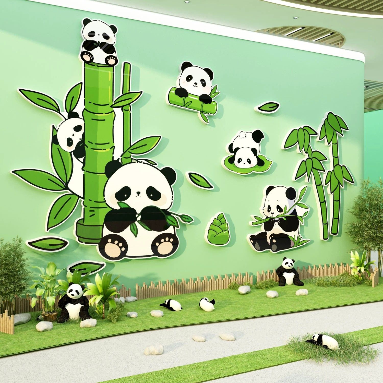 Tranh Fomex EPeBen dán tường nổi 3d Bầy Gấu Trúc trang trí Phòng cho bé, Phòng ngủ, Mẫu giáo