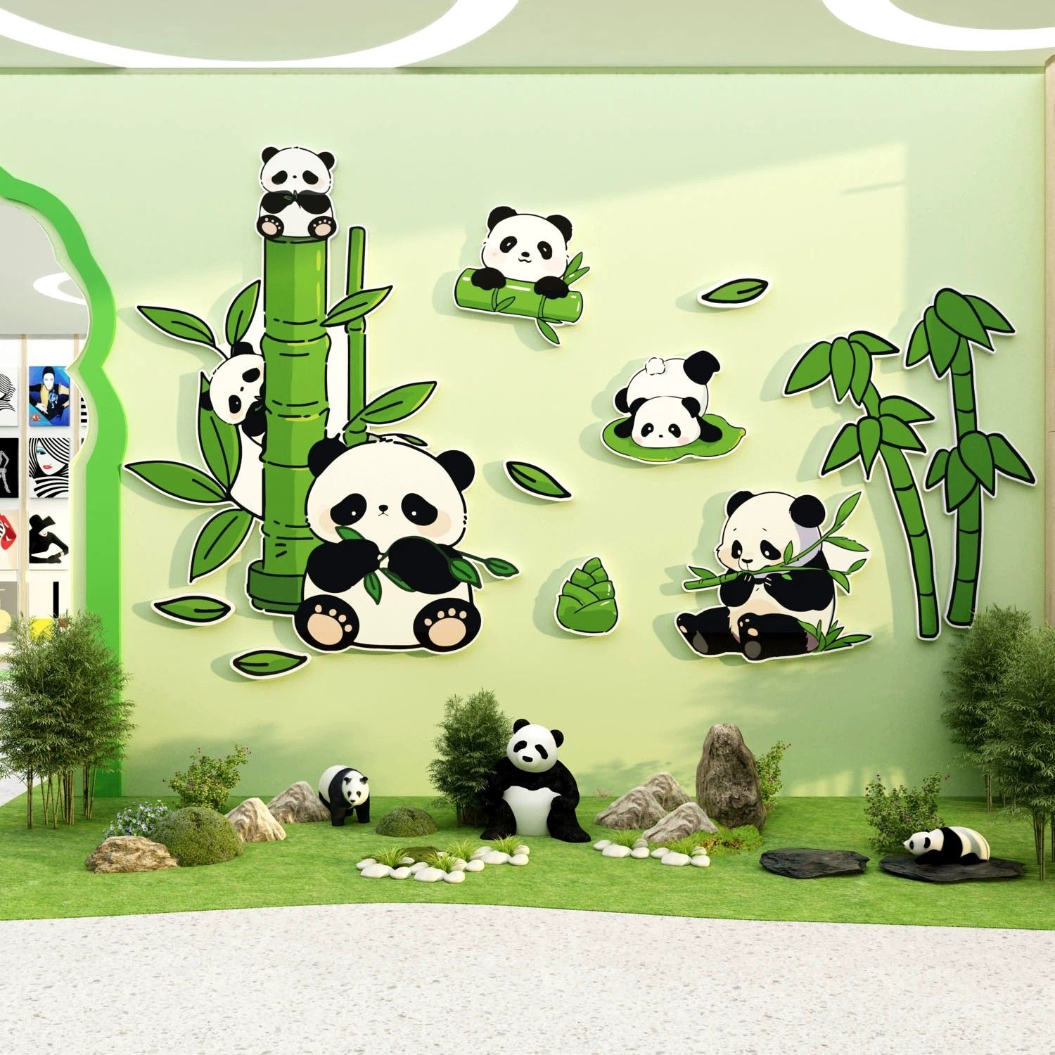 Tranh Fomex EPeBen dán tường nổi 3d Bầy Gấu Trúc trang trí Phòng cho bé, Phòng ngủ, Mẫu giáo