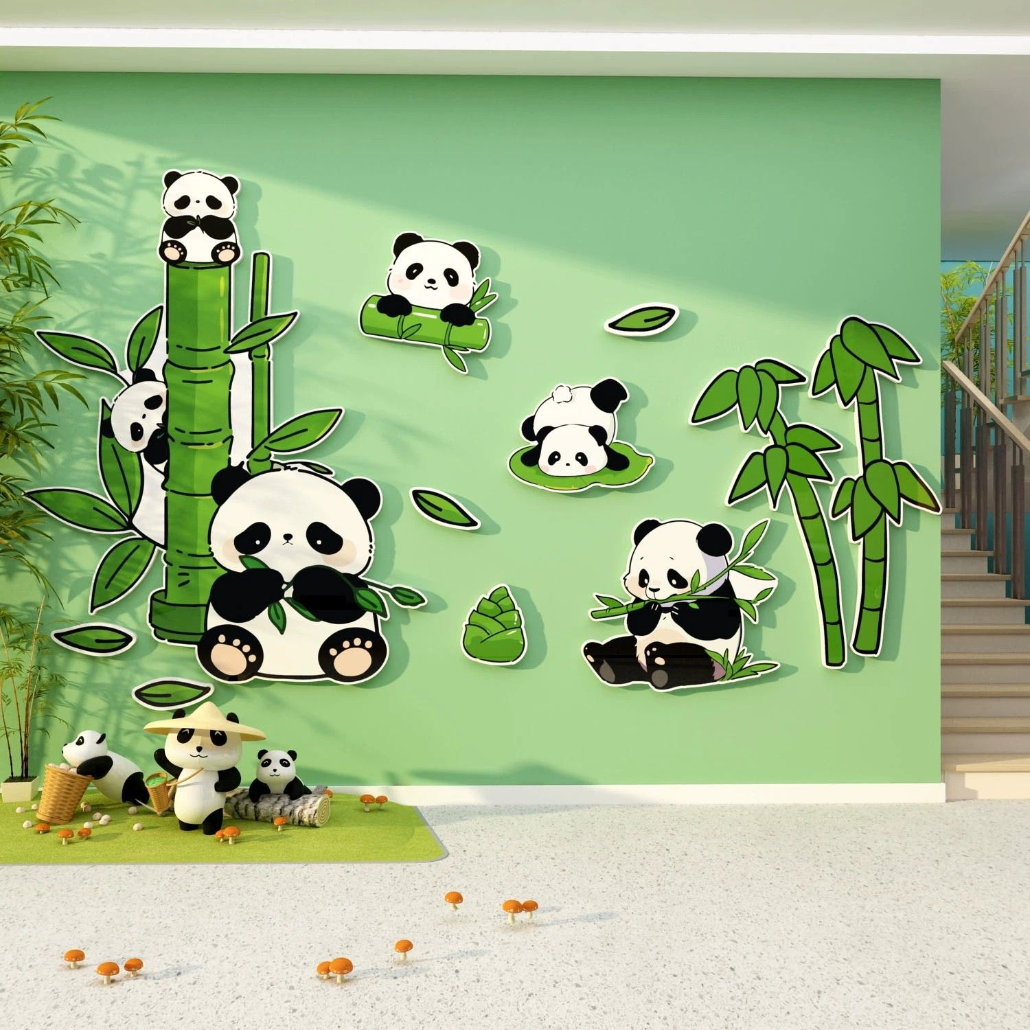 Tranh Fomex EPeBen dán tường nổi 3d Bầy Gấu Trúc trang trí Phòng cho bé, Phòng ngủ, Mẫu giáo