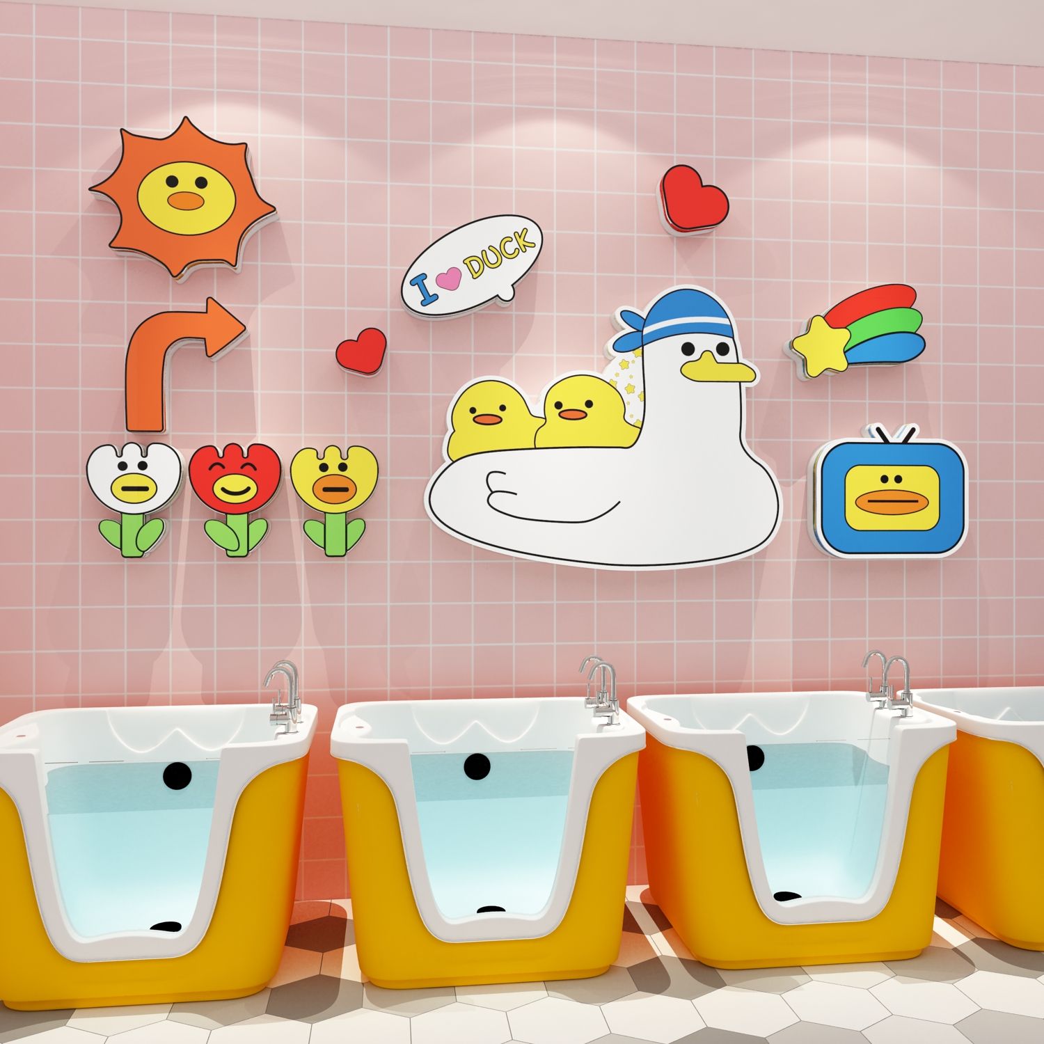 Tranh Fomex EPeBen dán tường nổi 3d Đàn Vịt Đáng yêu trang trí PhòngTắm,Phòng Ngủ