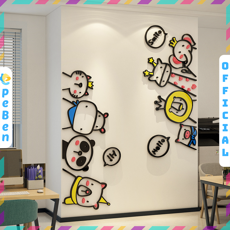 Tranh mica EPeBen dán tường nổi 3d hình con vật thú nghiêng đầu Hi Hello decor trang trí Phòng Cho Bé, Phòng Làm Việc