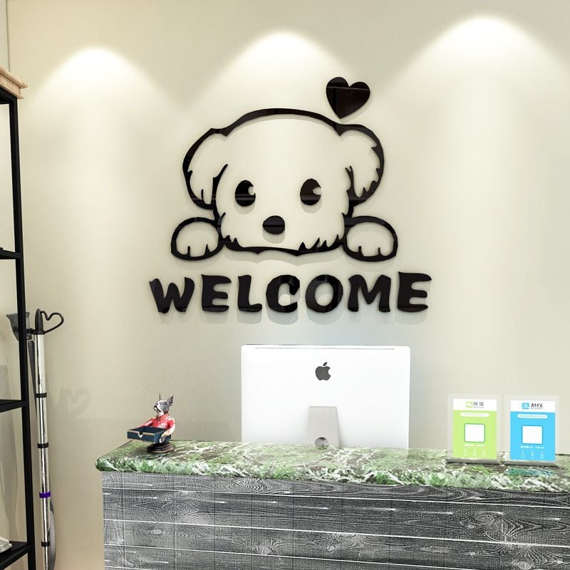 Tranh mica EPeBen dán tường nổi 3d hình Chú cún Welcome trang trí cửa ra vào, cửa hàng, quán ăn, địa điểm kinh doanh