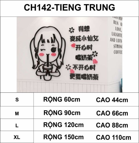 Tranh mica EPeBen dán tường nổi 3d hình cô bé yêu trà sữa decor trang trí trà sữa, quán quán nước