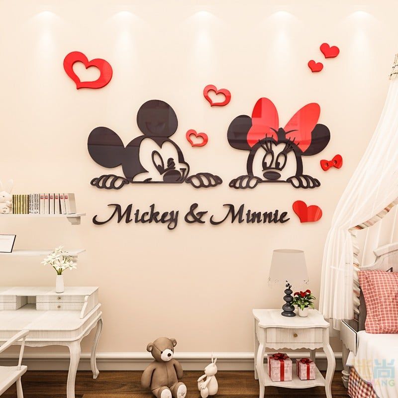 Tranh mica EPeBen dán tường nổi 3d hình mickey và minnie dễ thương decor trang trí phòng ngủ vợ chồng, phòng cho bé
