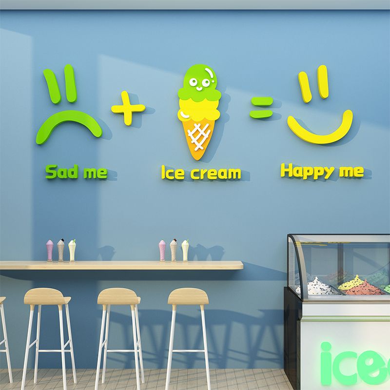 Tranh mica EPeBen dán tường nổi 3d hình mặt cười, cây kem trang trí cửa hàng kem, ice cream, quán trà sữa, trà chanh