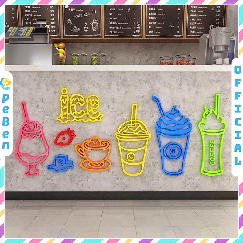 Tranh mica EPeBen dán tường nổi 3d hình Những Ly Nước Sắc Màu decor trang trí quán cafe, trà sữa, cửa hàng, spa, salon