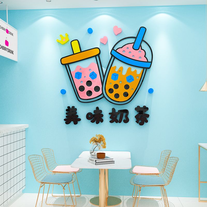 Tranh mica EPeBen dán tường nổi 3d hình love trà sữa, happy milk tea trang trí cửa hàng trà sữa, trà tranh, quán nước