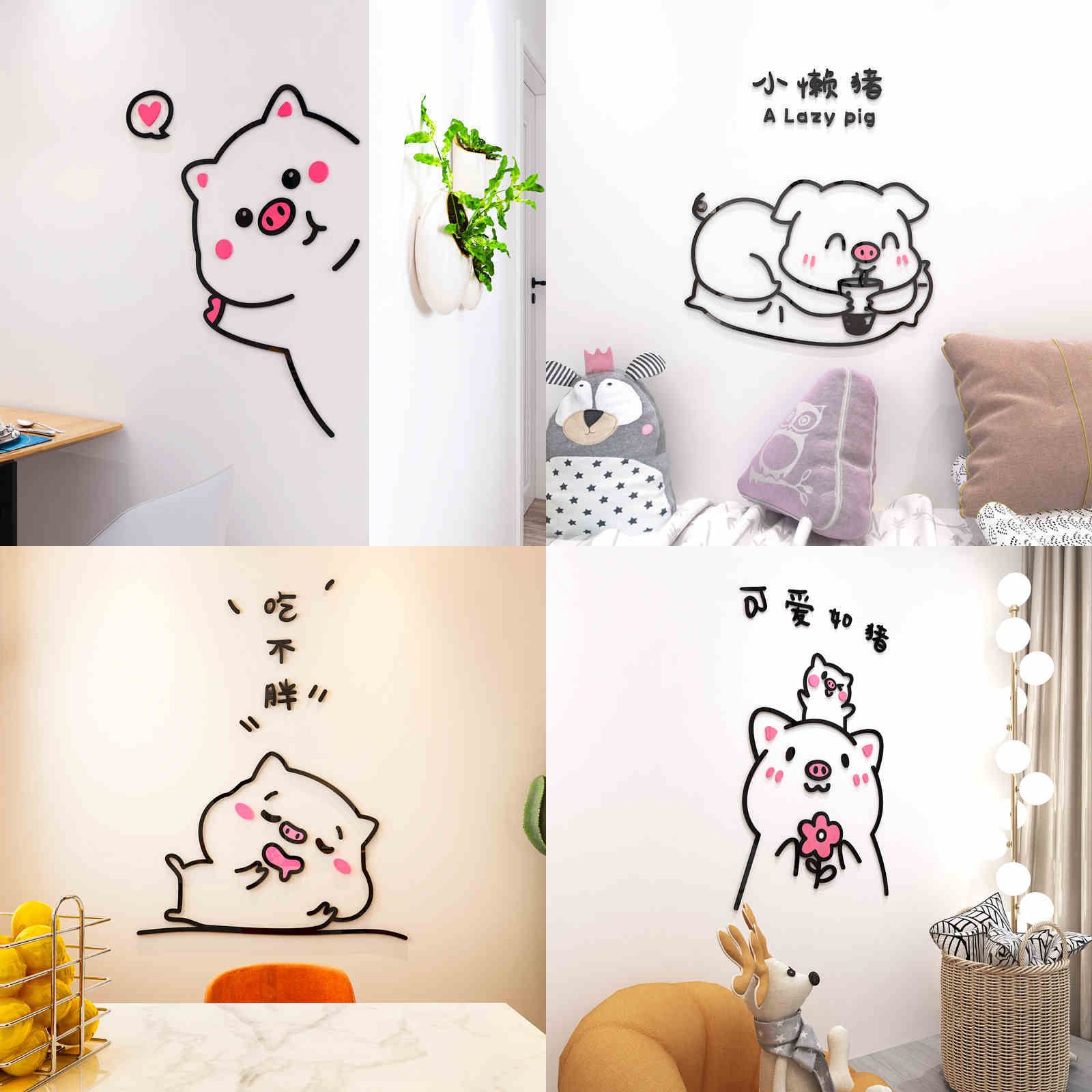 Tranh mica EPeBen dán tường nổi 3d hình Bé Heo Welcome trang trí cửa ra vào, cửa hàng, quán ăn, địa điểm kinh doanh -