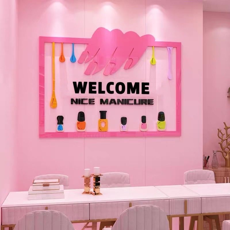 Tranh mica EPeBen dán tường nổi 3d hình Welcome decor trang trí cửa hàng nail, làm móng, tiệm làm đẹp