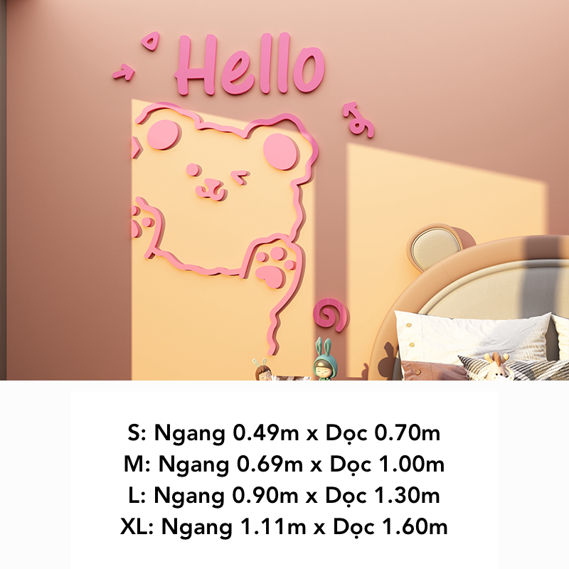 Tranh mica EPeBen dán tường nổi 3d hình Gấu Hello decor trang trí Quán Trà Sữa, Quán Bánh Ngọt